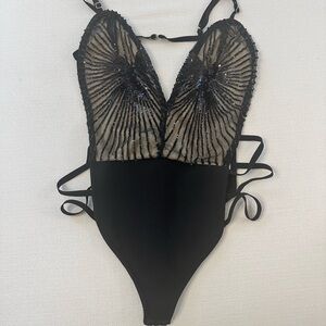 Black superdown bodysuit